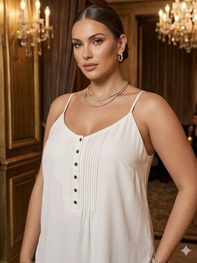 Women’s White Pleated Button-Front Cami Top